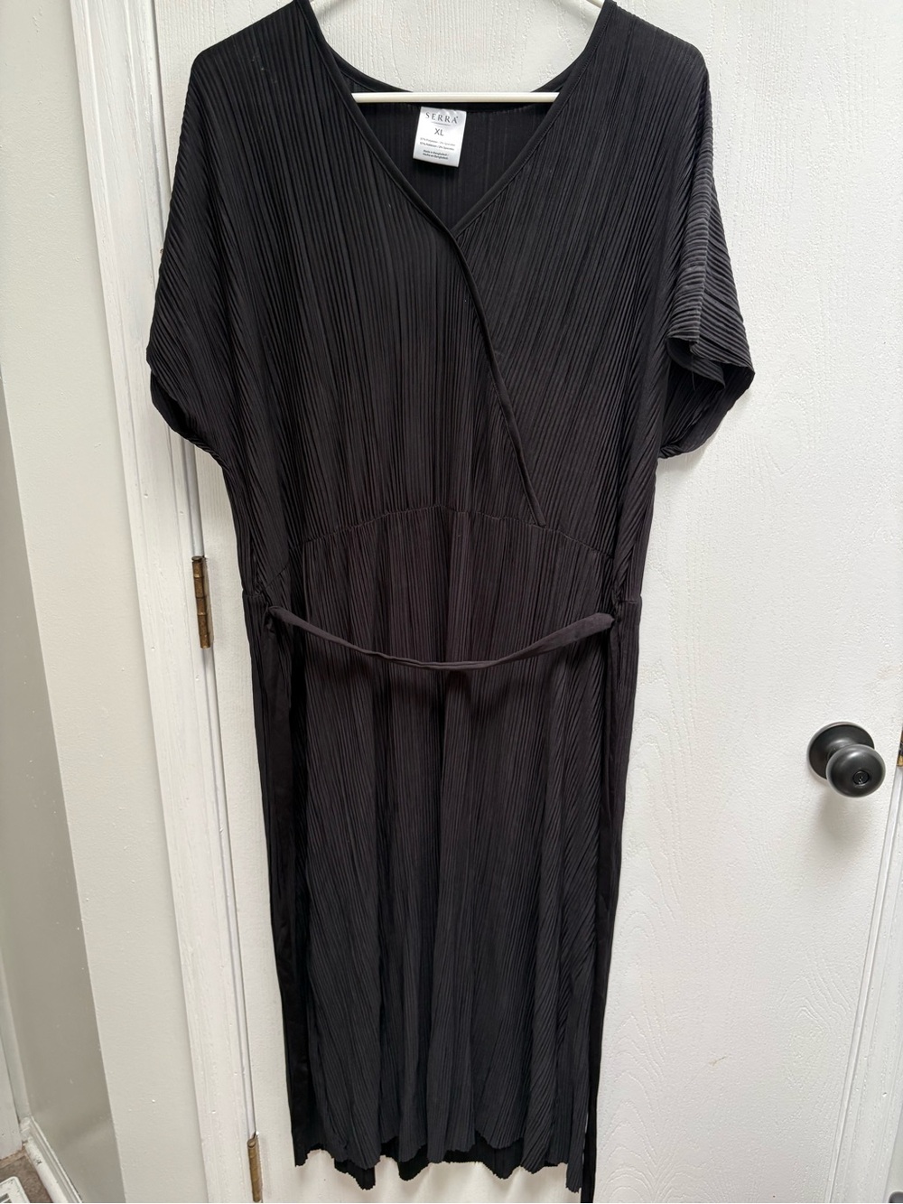 Serra Black Pleated Wrap-Style Midi Dress with Tie - never worn!!